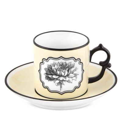 Herbariae by Christian Lacroix Set 2 Coffee Cups and Saucer Yellow and Green