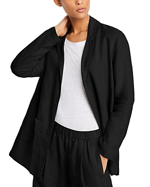 Shop Eileen Fisher Linen Notch Collar Long Blazer In Black