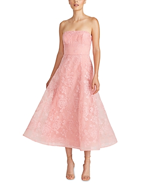 Shop ml Monique Lhuillier Louisa Lace Midi Dress In Coral Rose