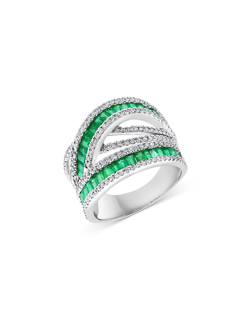 Bloomingdale's Fine Collection Emerald & Diamond Crossover Statement Ring In 14k White Gold In Green/white