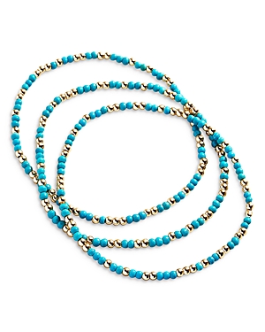 Shop Baublebar Beaded Stretch Bracelet, Set Of 3 In Turquoise/gold