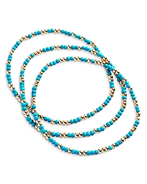 Baublebar Sadie Set Of 3 Semiprecious Bead Stretch Bracelets In Turquoise/gold