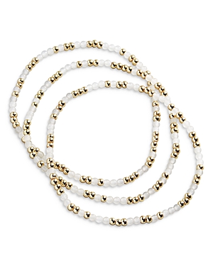 Shop Baublebar Beaded Stretch Bracelet, Set Of 3 In White/gold