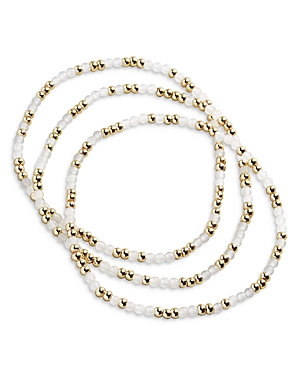 Baublebar Sadie Set Of 3 Semiprecious Bead Stretch Bracelets In White/gold