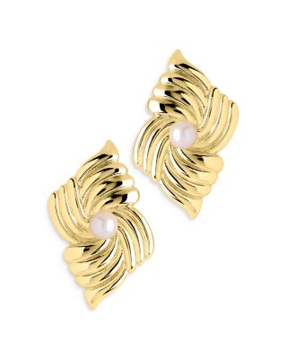 Fantaisie Freshwater Pearl Stud Earrings in 14K Gold Plated 