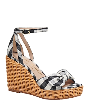 Shop Kate Spade New York Women's Tianna Knotted Bow Wicker Wedge Sandals In Black/cream