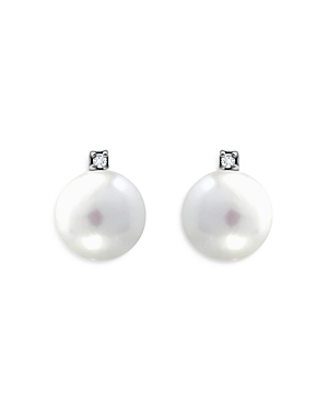 Shop Aqua Cultured Freshwater Pearl & Cubic Zirconia Accent Stud Earrings In White/silver