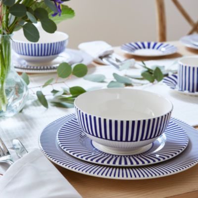 Blue Italian Steccato Rimless Bowls, Set of 4