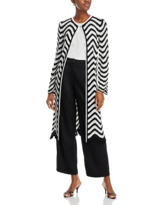 Misook Jacquard Open Front Tassel Trim Jacket