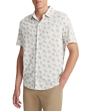 Shop Vince Abstract Daisies Pima Cotton Regular Fit Button Down Shirt In Alabaster