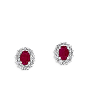 Bloomingdale's Ruby & Diamond Halo Stud Earrings In 14k White Gold - 100% Exclusive In Red/white