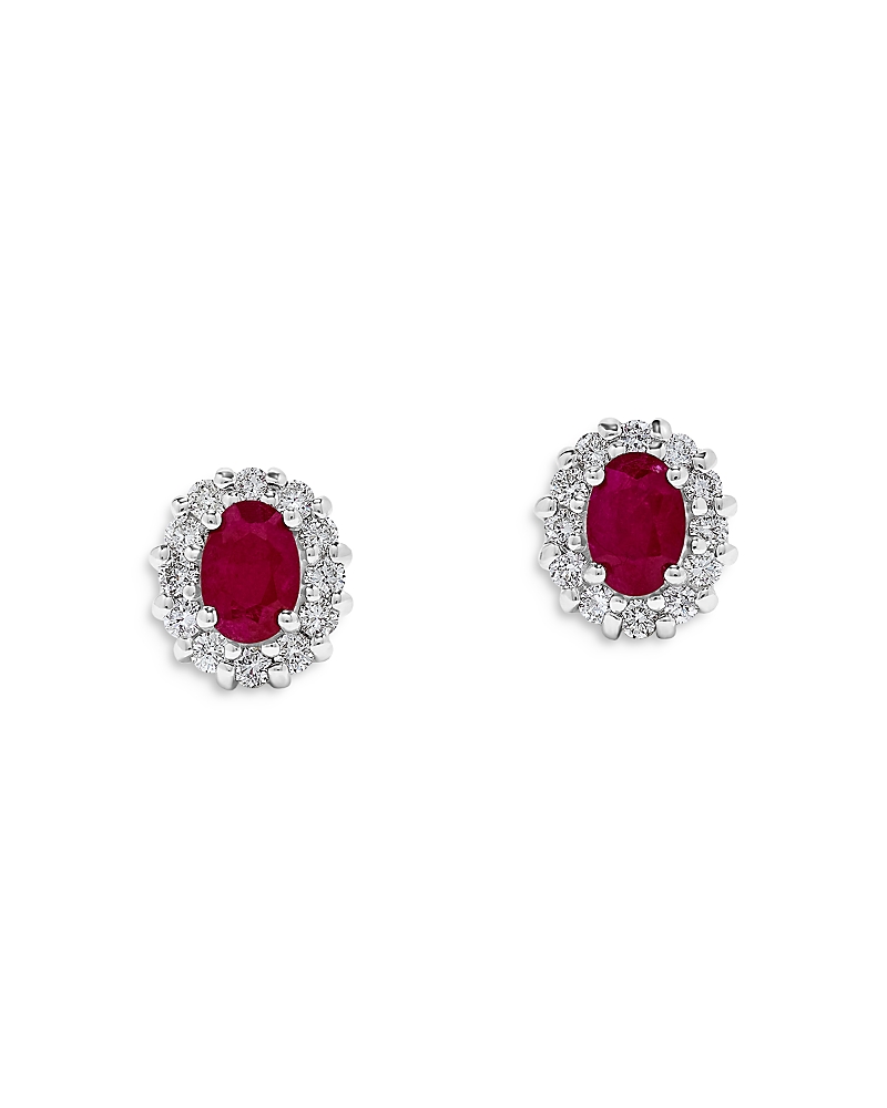 Bloomingdale's Ruby & Diamond Halo Stud Earrings In 14k White Gold In Red/white