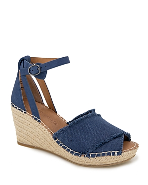 Gentle Souls By Kenneth Cole Women's Charli Ankle Strap Espadrille Wedge Sandals In Navy Canvas