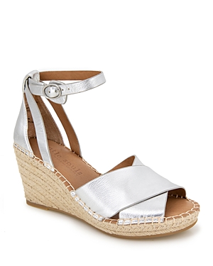 Gentle Souls By Kenneth Cole Women's Charli Ankle Strap Espadrille Wedge Sandals In Silver Leather