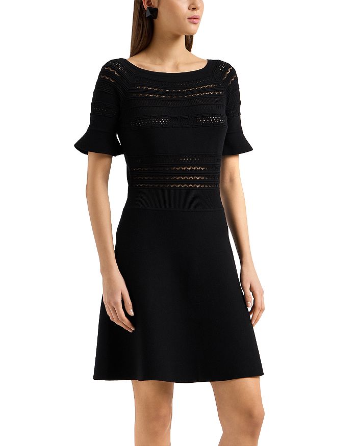 Emporio Armani Vintage 90s Mock Neck Wool Knit Contrast Pencil Dress Size 38