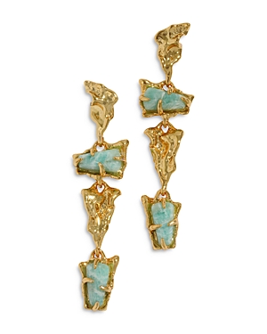 Shop Alexis Bittar Amazonite Linear Drop Earrings In Blue/gold