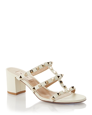 Shop Valentino Women's Pyramid Studded Strappy High Heel Sandals In Light Ivory