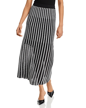 Misook Burnout Stripe A-line Maxi Skirt In Black/white