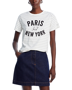 Cinq À Sept Cinq A Sept Melange Striped Cotton Paris Tee In Ivory/heather Grey