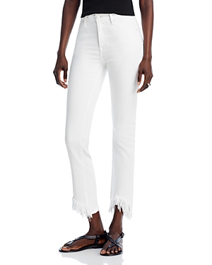 River High Rise Frayed Ankle Jeans in Distressed White