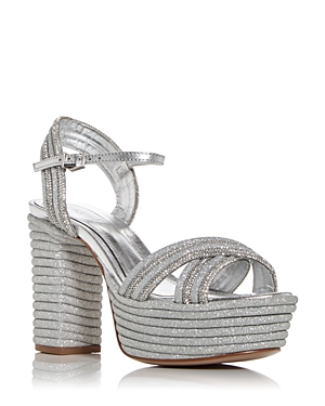 Shop Schutz Women's Latifah Glam Embellished High Block Heel Platform Sandals In Prata/cristal