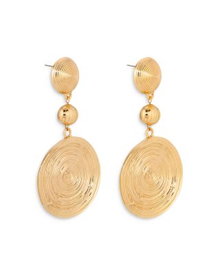 Textured Double Disc Drop Earrings in 18K Gold Plated