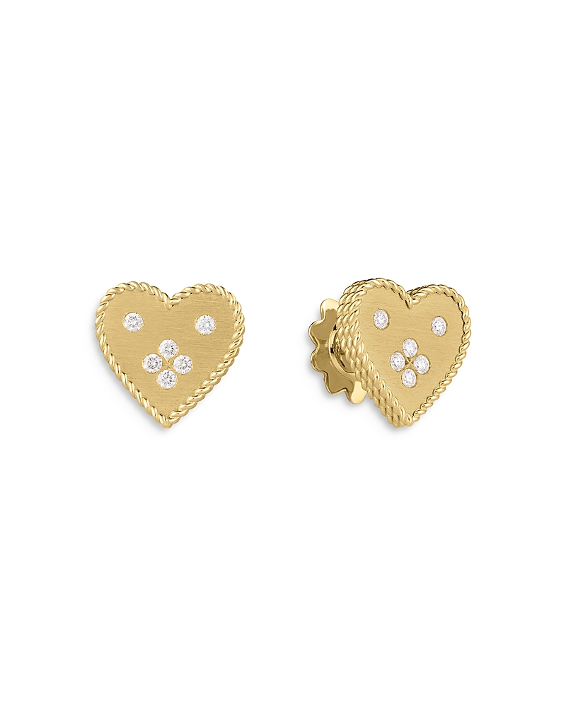 Roberto Coin 18k Yellow Gold Diamond Venetian Princess Small Heart Stud Earrings In Gold