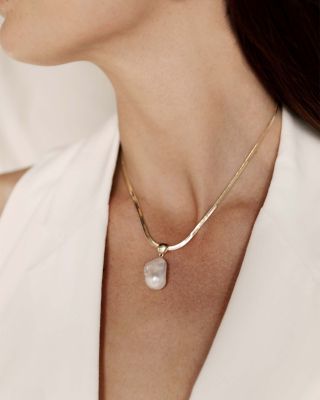 Baroque Pearl Pendant Snake Chain Necklace in 18K Gold Plated, 16&amp;quot;