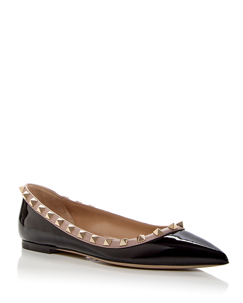 Valentino Rockstud Patent Leather Ballet Flats In Black/poud