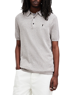 Shop Allsaints Aubrey Short Sleeve Polo Shirt In Grey Marl