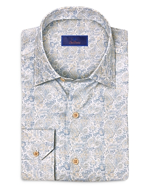 David Donahue Paisley Regular Fit Button Down Shirt In Blue/tan
