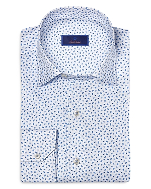 David Donahue Micro Paisley Regular Fit Button Down Shirt In White/blue