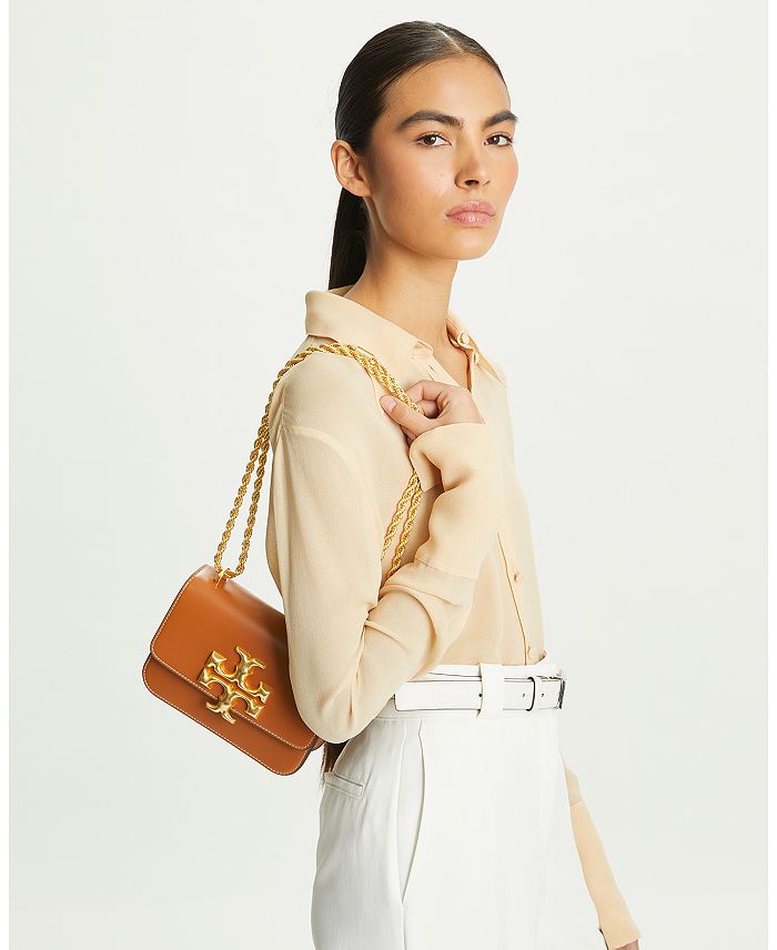 Shop Tory Burch Eleanor Small Leather Shoulder Bag In Malt Whiskey/gold