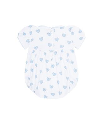 Girls' Blue Heart Print Smocked Bubble - Baby