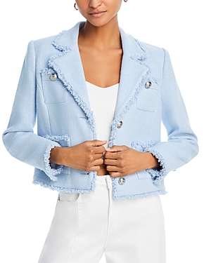 L Agence Sylvia Metallic Tweed Jacket In Pale Blue