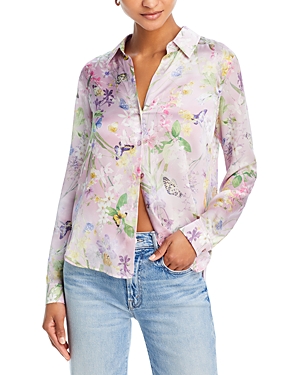 Shop L Agence L'agence Tyler Printed Button Front Blouse In Lilac Snow Butterfly