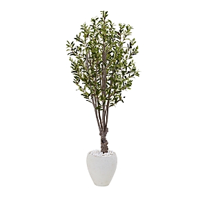 NEARLY NATURAL 5FT. OLIVE ARTIFICIAL TREE IN WHITE OVAL PLANTER