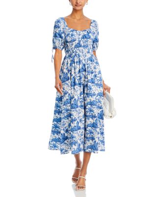 AQUA - Palm Toile Midi Dress - Exclusive