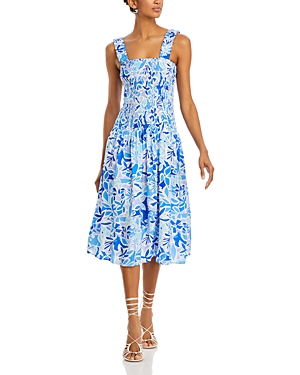 Aqua Smocked Midi Dress - 100% Exclusive In Blue/white