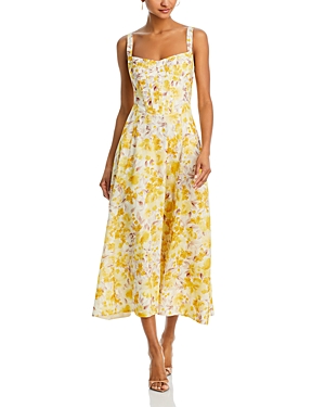 Shop Bardot Lilah Sleeveless Corset Midi Dress In Yellow Floral
