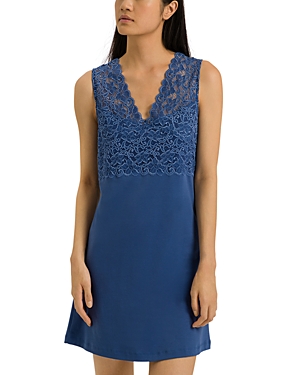 Shop Hanro Moments Lace Tank Gown In True Navy