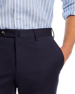 Slim Fit Flat Front Wool Trousers