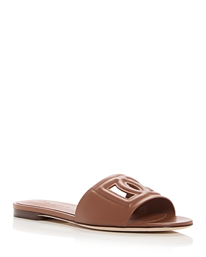 Dolce & Gabbana Leather Slide Sandals With Cut-out Front Details In Light Brown