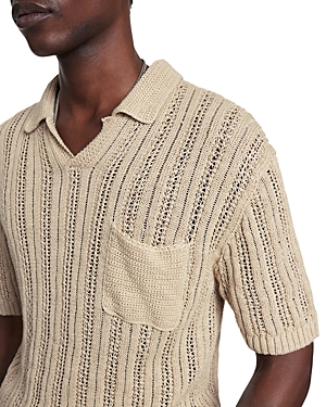 Shop John Varvatos Odin Textured Short Sleeve Polo Sweater In Linen