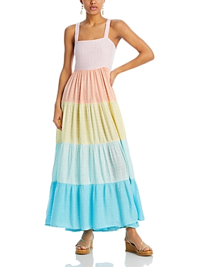 Pq Swim Chiara Smocked Color Block Cover Up Maxi Dress In Dolce