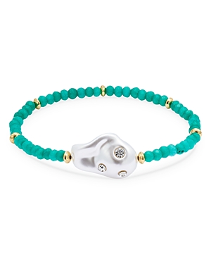 Shop Aqua Pave Shell Dyed Quartz Beaded Stretch Bracelet - 100% Exclusive In White/blue