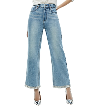 Alice and Olivia Ora High Rise Embellished Jeans in Rockstblue