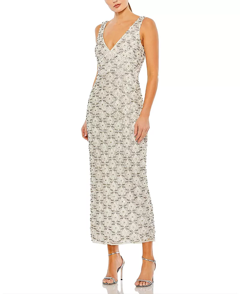 Mac Duggal Fully Beaded Sleeveless Column Dress