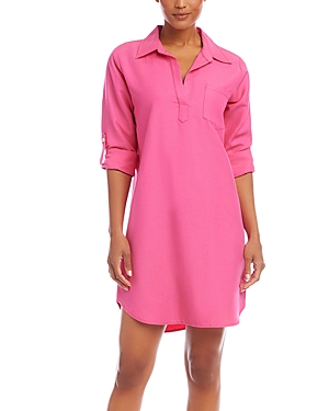 Shop Karen Kane Roll Sleeve Shirt Dress In Pink