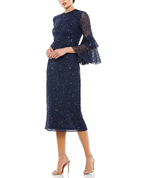 Fully Sequined Ruffle Tiered 3/4 Sleeve Midi Dress